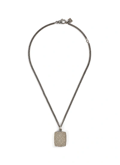 Balenciaga Logo Engraved Square Pendant Necklace In Metallic