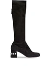 MIU MIU MIU MIU EMBELLISHED 65MM SUEDE BOOTS - 黑色