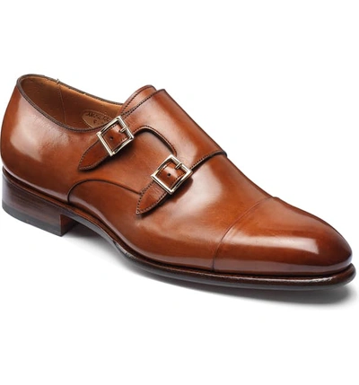 Santoni Ira Double Monk Strap Shoe In Cognac Leather