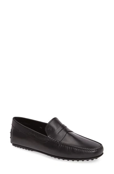 Tod's 'city' Penny Driving Shoe In Black Leather