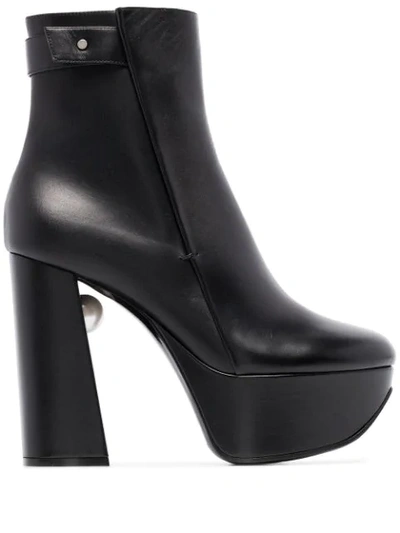 Nicholas Kirkwood Miri Faux Pearl-embellished Leather Platform Ankle Boots In Black