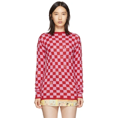 Marc Jacobs Checkered Distressed Style Jumper In 601 Red Multi