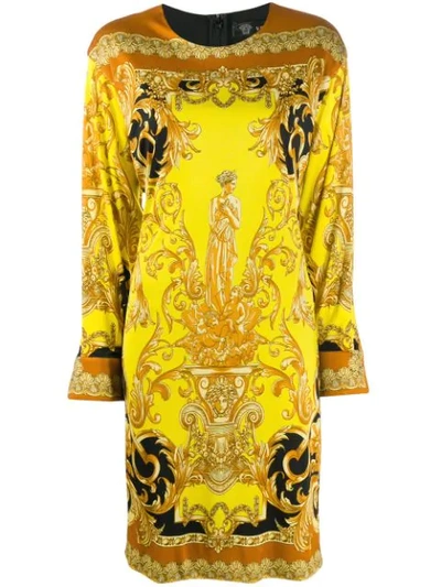 Versace Femme Baroque Jersey Shift Dress In Yellow