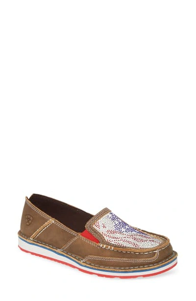 Ariat Cruiser Slip-on Loafer In Brown Leather/ Stars Stripes