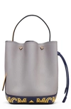 MCM MINI MILANO LOGO LEATHER BUCKET BAG - GREY,MWD9ADA42