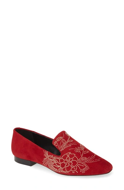 Karl Lagerfeld Nova Floral Studded Loafer In Deep Red Suede