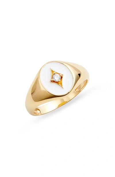 Argento Vivo White Enamel Plated Sterling Silver Ring In Gold/ White