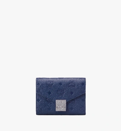 Mcm Patricia Dreifach Gefaltete Brieftasche Aus Leder Mit Monogramm In Navy Blue
