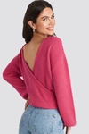 NA-KD V-NECK BACK OVERLAP KNITTED jumper - PINK