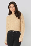 NA-KD FOLDED SLEEVE ROUND NECK KNITTED SWEATER
