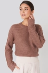 NA-KD FOLDED SLEEVE ROUND NECK KNITTED SWEATER - PINK