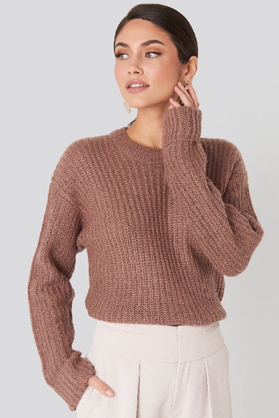 Na-kd Folded Sleeve Round Neck Knitted Sweater - Pink In Dusty Dark Pink