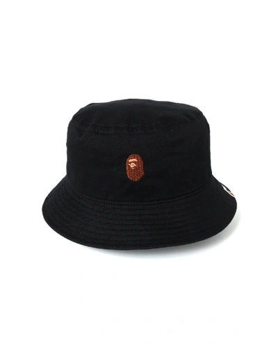 Pre-owned Bape Ape Head Embroidery Bucket Hat Black