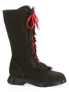 STUART WEITZMAN Gwendy Shearling-Lined Suede Lace-Up Knee-High Boots