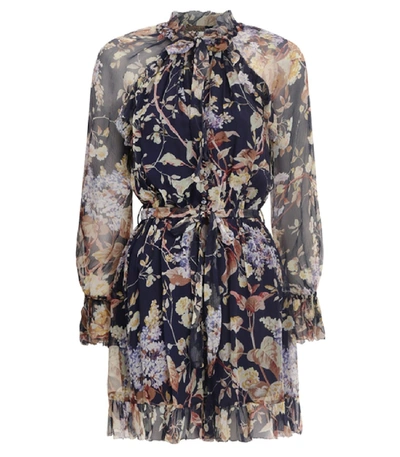 Zimmermann Sabotage Ruffle Playsuit In Midnight Wisteria In Multi