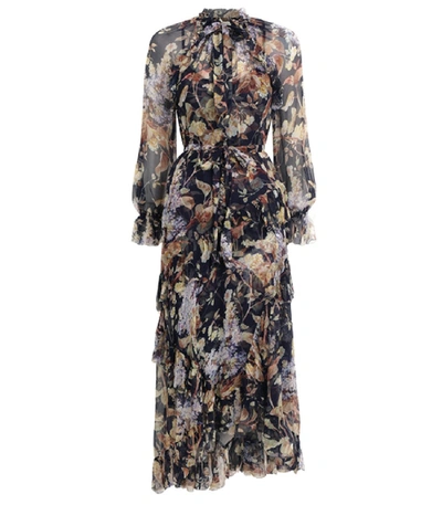 Zimmermann Sabotage Ruffle Midi Dress In Midnight Wisteria In Multi