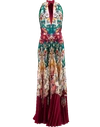 OSCAR DE LA RENTA Halter-Neck Paisley Print Pleated Gown