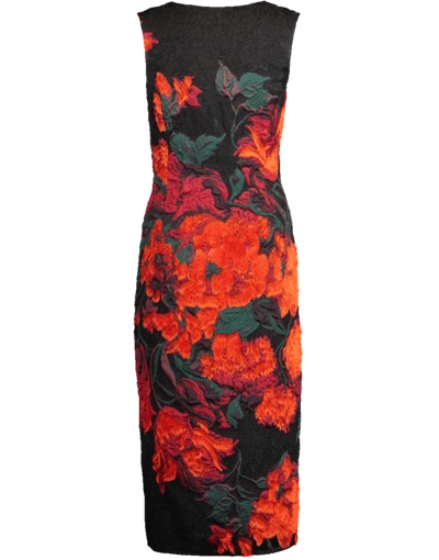 Oscar De La Renta Floral-embroidered Lace Midi Dress In Black-cayenne