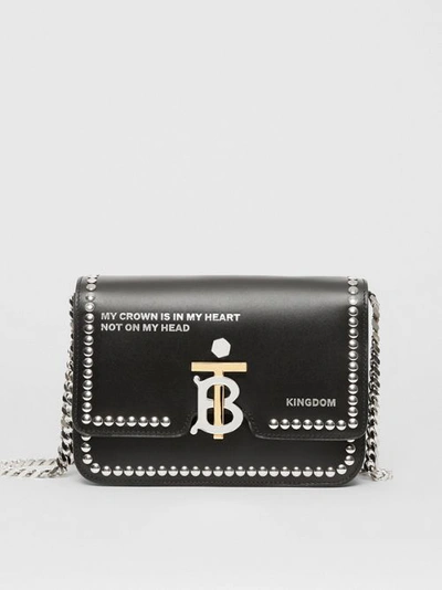 Burberry Small Studded Montage Print Leather Tb Bag In Black