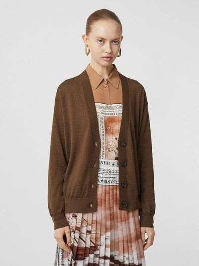 Burberry Vintage Check Detail Merino Wool Cardigan In Bridle Brown