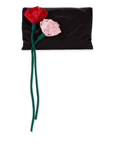 Prada Satin Rose Crossbody Bag In Black