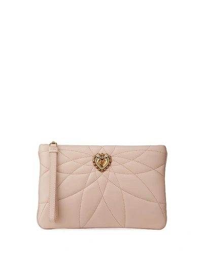 Dolce & Gabbana Quilted Nappa Leather Devotion Clutch In Light Pink