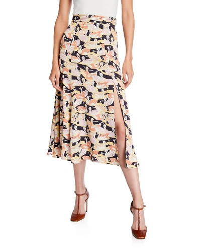 Stine Goya Jada Swan-print Flare Midi-skirt In Black Pattern