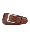 W. Kleinberg Glazed Alligator Belt With Interchangeable Buckles, Brown In Brown
