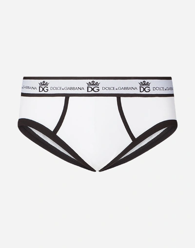 Dolce & Gabbana Mid-rise Briefs In Two-way Stretch Cotton Jersey In White