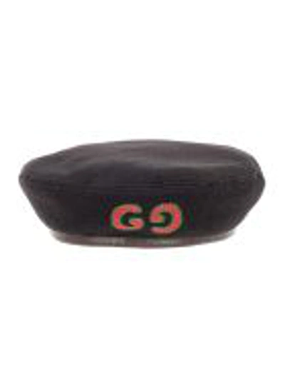 Gucci Wool Beret With Gg Patch In Black