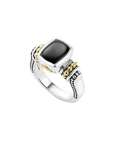 Lagos 18k Gold And Sterling Silver Caviar Color Small Onyx Small Ring In Black/silver