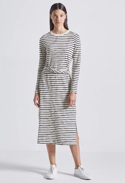 Current Elliott The Studio Dress In White And Dark Navy Stripe