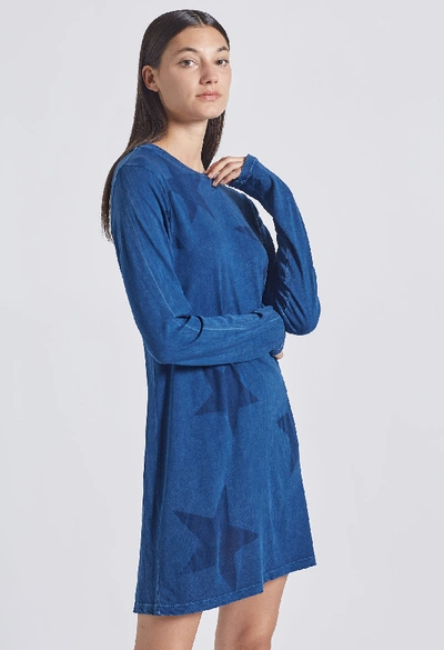 Current Elliott The Long Sleeve Beatnik Dress In Washed Blue Ground With Stars & Destroy