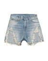 R13 Blue Denim Shredded Slouch Shorts