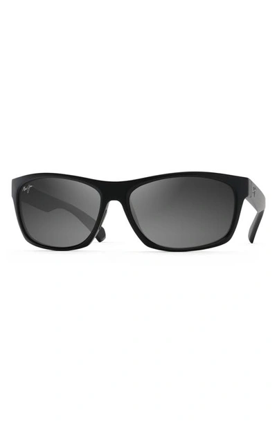 Maui Jim Onshore 798-02 Rectangular Polarized Sunglasses In Matte Black