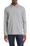 Moncler Tipped Long Sleeve Pique Polo In Grey
