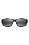 Maui Jim Local Kine 61mm Polarized Wraparound Sunglasses In Black/ Grey/ Maroon