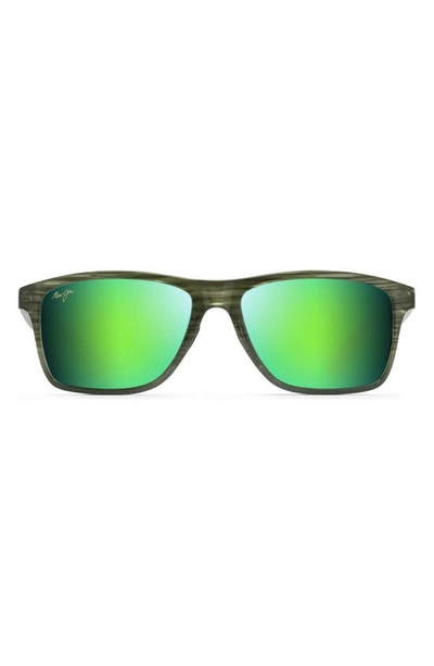 Maui Jim Unisex Onshore Polarized Rectangular Sunglasses, 58mm In Green / Olive