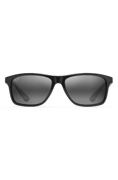 Maui Jim Onshore 58mm Polarized Rectangular Sunglasses In Gloss Black