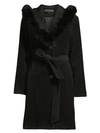 Sofia Cashmere Fox Fur Trim Coat In Black