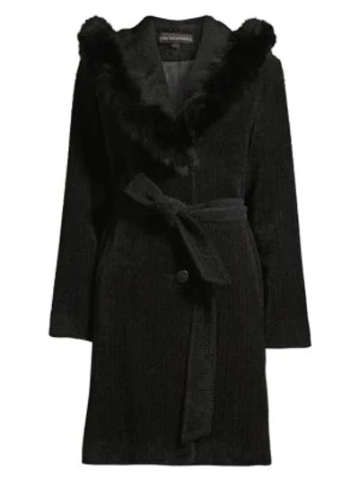 Sofia Cashmere Fox Fur Trim Coat In Black