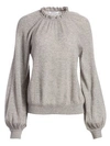 FRAME Shirred Sustainable Cashmere Balloon-Sleeve Sweater