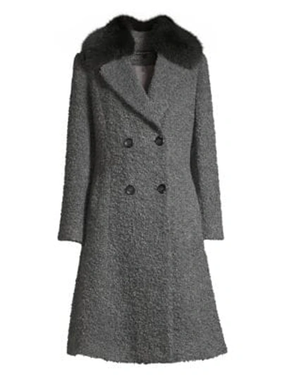 Sofia Cashmere Fox Fur Collar Princess Seam Coat In Grey