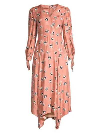 Rebecca Taylor Paintbrush Long Sleeve Silk Blend Dress In Blush Combo