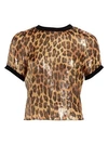 ALICE AND OLIVIA Piera Coated Leopard Rib-Trim Tee