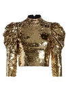 ALICE AND OLIVIA Brenna Sequin Puff-Sleeve Crop Top