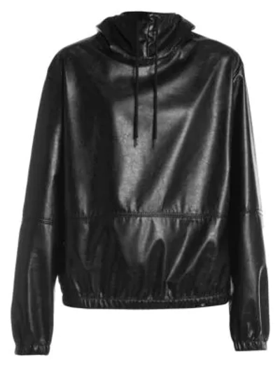 Msgm Elasticated Leather Effect Hoodie In Black