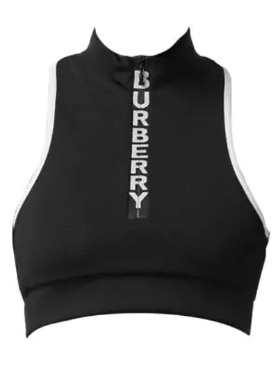 Burberry Tay Cropped Center Zip Sports Bra In Black