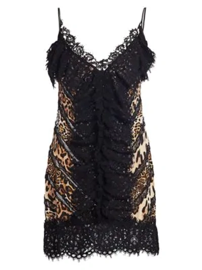 Amen Lace Animal-print Silk Slip Dress In Black