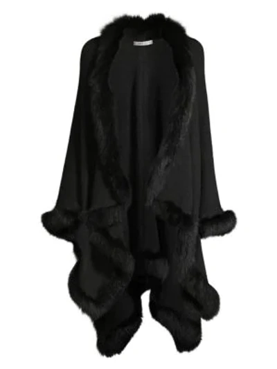 Alice And Olivia Women's Kamala Fox Fur-trim Ruana In Black
